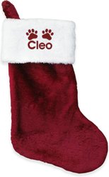 PGS Christmas Paw Prints with Name Personalized Plush Pet Stocking, Burgundy, 8 x 19-in slide 1 of 3
