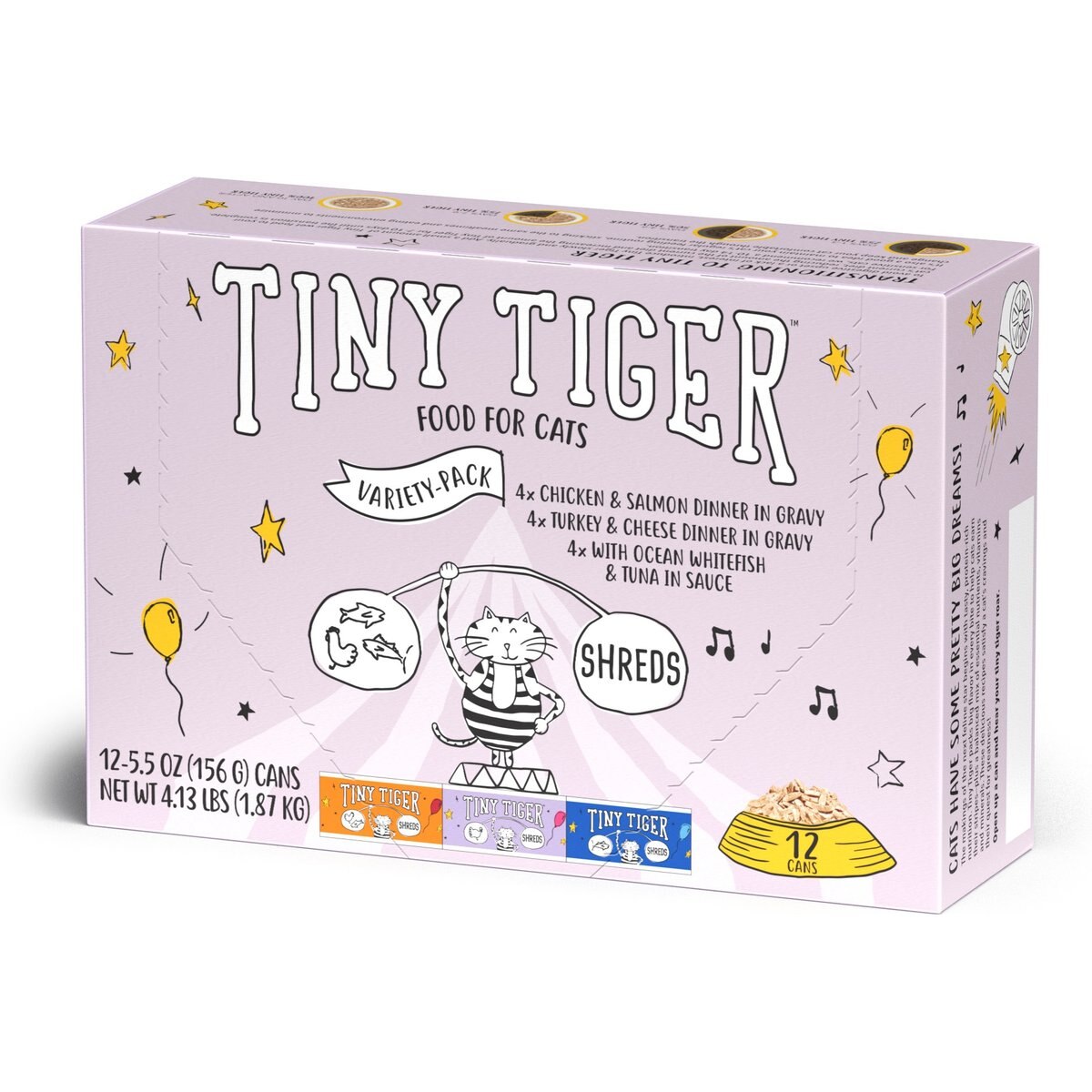 Tiny Tiger Savory Shreds In Gravy Variety Pack Canned Cat Food, 5.5-oz can, case of 12