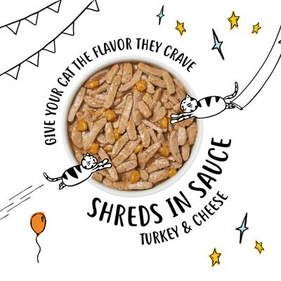 Show full view: Tiny Tiger Shreds Turkey & Cheese Dinner in Gravy Canned Cat Food, 5.5-oz can, case of 24 slide 5 of 11