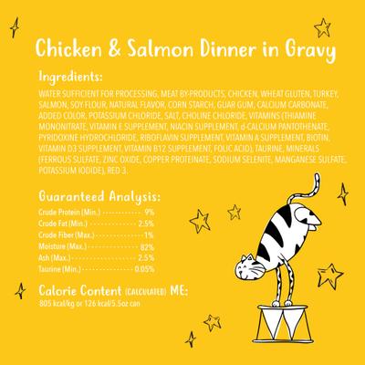 Show full view: Tiny Tiger Shreds Chicken & Salmon Dinner in Gravy Canned Cat Food, 5.5-oz can, case of 24 slide 9 of 11