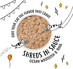 Tiny Tiger Shreds with Ocean Whitefish & Tuna in Sauce Canned Cat Food, 5.5-oz can, case of 24 slide 2 of 9