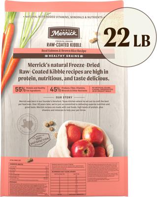 Show full view: Merrick Healthy Grains Raw-Coated Kibble Real Salmon + Brown Rice Recipe Freeze-Dried Dry Dog Food, 22-lb bag slide 4 of 12
