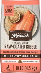 Merrick Healthy Grains Raw-Coated Kibble Real Salmon + Brown Rice Recipe Freeze-Dried Dry Dog Food, 10-lb bag