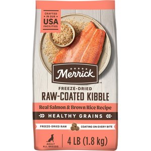 Merrick Healthy Grains Raw-Coated Kibble Real Salmon + Brown Rice Recipe Freeze-Dried Dry Dog Food, 4-lb bag