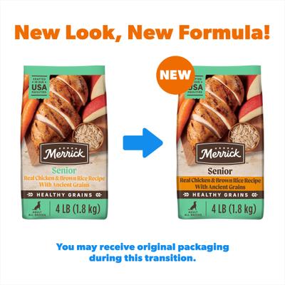 Show full view: Merrick Healthy Grains Senior Recipe Dry Dog Food, 4-lb bag slide 3 of 13