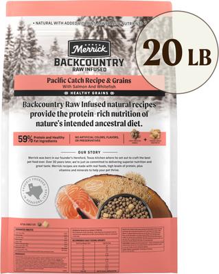 Show full view: Merrick Backcountry Chicken-Free Raw Infused Pacific Catch Recipe with Healthy Grains Dry Dog Food, 20-lb bag slide 4 of 14