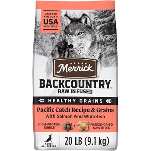 Merrick Backcountry Chicken-Free Raw Infused Pacific Catch Recipe with Healthy Grains Dry Dog Food, 20-lb bag