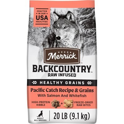 Merrick Merrick Backcountry Chicken-Free Raw Infused Pacific Catch Recipe with Healthy Grains Dry Dog Food, 20-lb bag