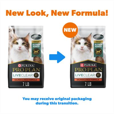 Show full view: Purina Pro Plan LiveClear Probiotic High Protein Salmon & Rice Formula Dry Cat Food, 7-lb bag slide 3 of 13