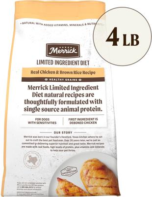 Show full view: Merrick Limited Ingredient Diet Dry Dog Food Real Chicken & Brown Rice Recipe with Healthy Grains, 4-lb bag slide 4 of 13