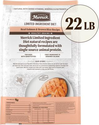 Show full view: Merrick Limited Ingredient Diet Real Salmon & Brown Rice Recipe with Healthy Grains Dry Dog Food, 22-lb bag slide 4 of 13
