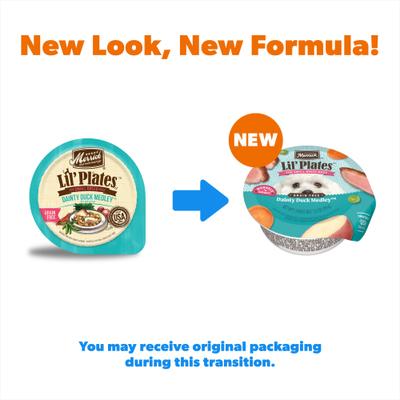 Show full view: Merrick Lil' Plates Grain-Free Small Breed Wet Dog Food Dainty Duck Medley, 3.5-oz tub, case of 12 slide 3 of 13