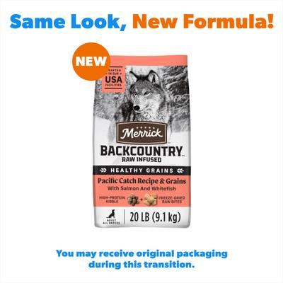 Show full view: Merrick Backcountry Chicken-Free Raw Infused Pacific Catch Recipe with Healthy Grains Dry Dog Food, 20-lb bag slide 3 of 14