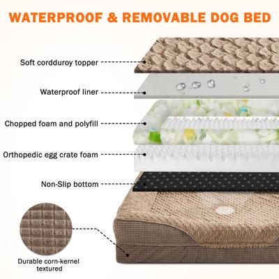 Show full view: JOEJOY Orthopedic Waterproof, Egg-Crate Memory Foam Puppy, Dog & Cat Couch Bed with Washable Removable Cover, Brown, Medium: 28 x 23 x 7-in slide 5 of 8