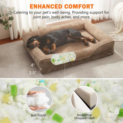 Show full view: JOEJOY Orthopedic Waterproof, Egg-Crate Memory Foam Puppy, Dog & Cat Couch Bed with Washable Removable Cover, Brown, Medium: 28 x 23 x 7-in slide 4 of 8