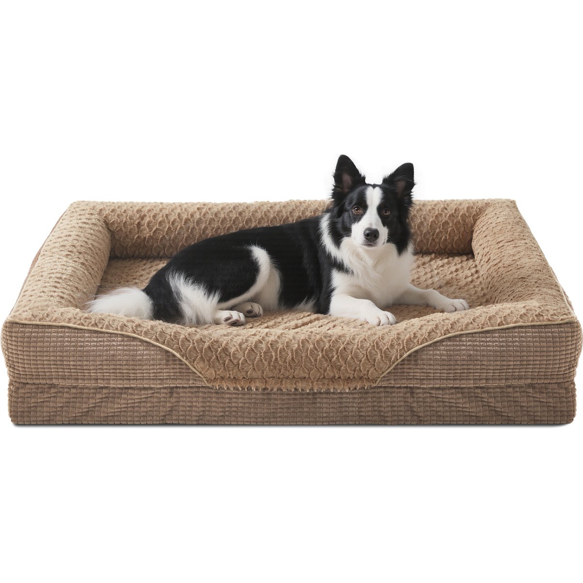 JOEJOY Egg Crate Foam Square Orthopedic Bolster Dog Bed with Removable Cover, Brown, 35 x 25 x 7-in