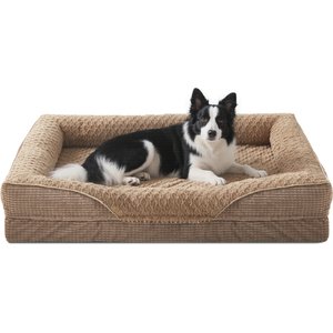 JOEJOY Orthopedic Waterproof, Egg-Crate Memory Foam Puppy, Dog & Cat Couch Bed with Washable Removable Cover, Brown, Large: 35 x 25 x 7-in