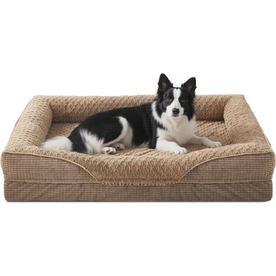 JOEJOY JOEJOY Egg Crate Foam Square Orthopedic Bolster Dog Bed with Removable Cover, Brown, 35 x 25 x 7-in