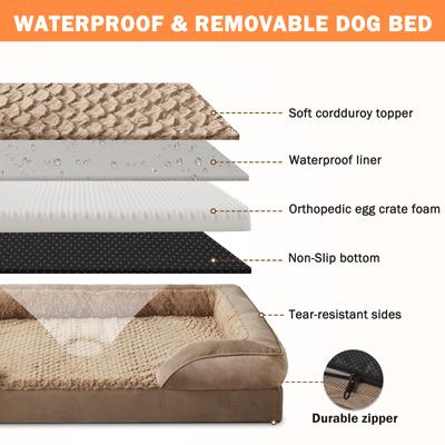 Show full view: JOEJOY Orthopedic Waterproof, Egg-Crate Foam Puppy, Dog & Cat Couch Bed with Washable Removable Cover, Brown, Medium: 28 x 23 x 7-in slide 4 of 9