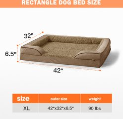 JOEJOY Orthopedic Waterproof, Egg-Crate Foam Puppy, Dog & Cat Couch Bed with Washable Removable Cover, Brown, X-Large: 42 x 32 x 7-in slide 2 of 8