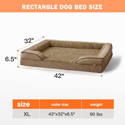 Show full view: JOEJOY Orthopedic Waterproof, Egg-Crate Foam Puppy, Dog & Cat Couch Bed with Washable Removable Cover, Brown, X-Large: 42 x 32 x 7-in slide 8 of 9