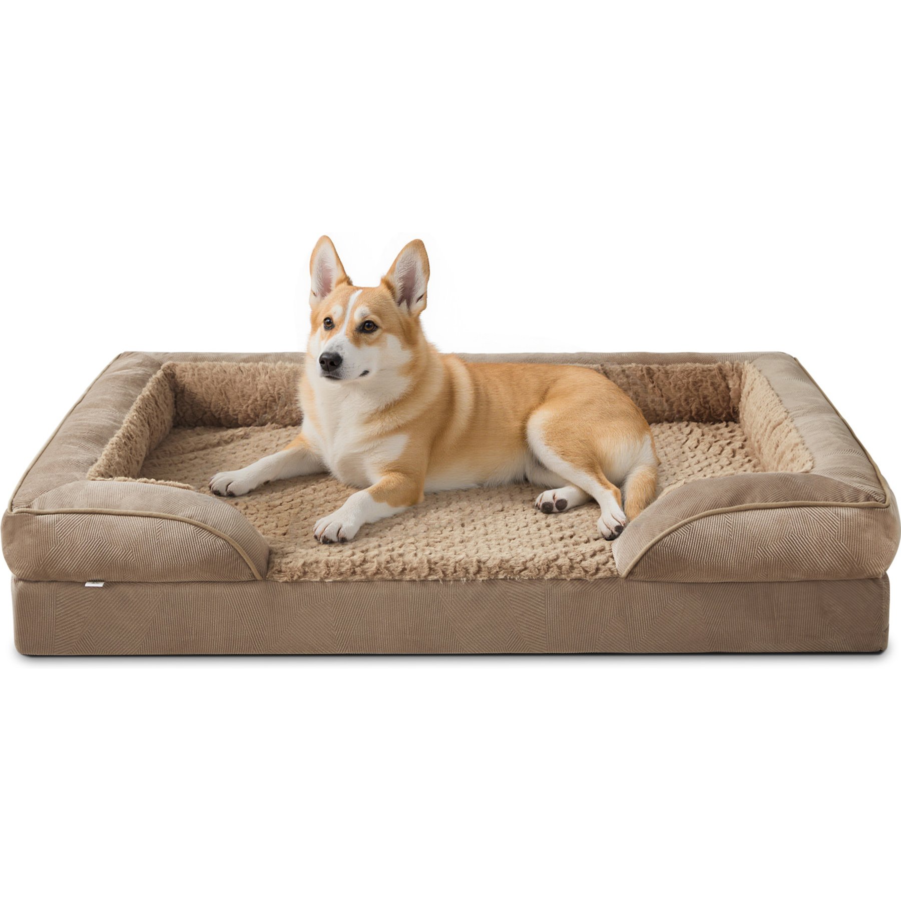 JOEJOY Orthopedic Waterproof, Egg-Crate Foam Puppy, Dog & Cat Couch Bed with Washable Removable Cover, Brown, Medium: 28 x 23 x 7-in