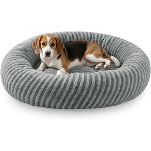 JOEJOY Washable Anti Slip Bottom, Calming Donut Puppy, Dog & Cat Bed with Removable Zipper Cover, Grey, 30 x 30 x 8-in