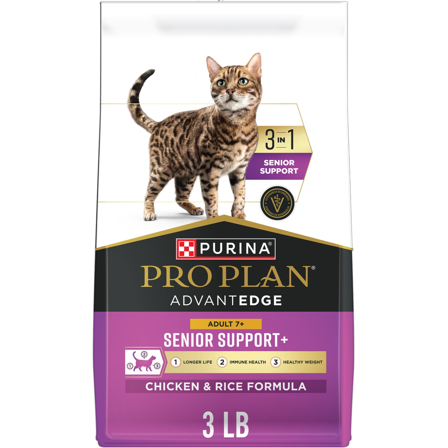 Purina Pro Plan AdvantEDGE Senior Support Plus Adult 7+ Chicken & Rice Formula Dry Cat Food, 3-lb bag