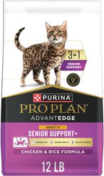 Purina Pro Plan AdvantEDGE Senior Support Plus Adult 7+ Chicken & Rice Formula Dry Cat Food, 12-lb bag