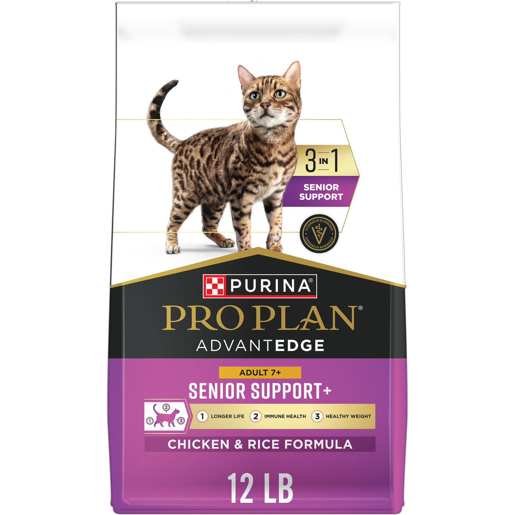 Purina Pro Plan AdvantEDGE Senior Support Plus Adult 7+ Chicken & Rice Formula Dry Cat Food, 12-lb bag