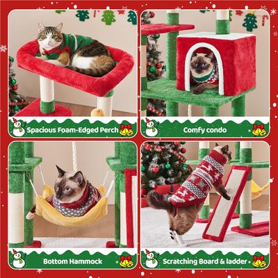 Show full view: Yaheetech Multi-Level 63-in Plush Cat Tree, Red/Green slide 4 of 8