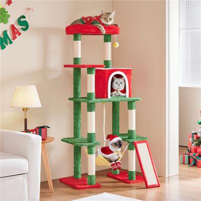 Show full view: Yaheetech Multi-Level 63-in Plush Cat Tree, Red/Green slide 2 of 8