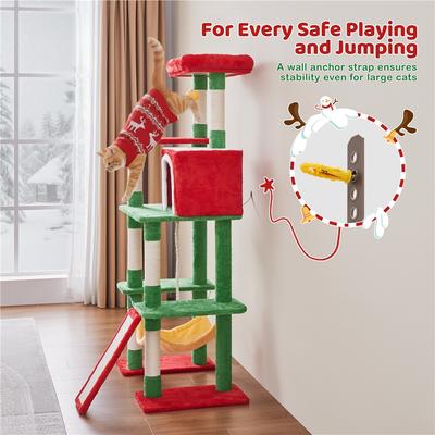 Show full view: Yaheetech Multi-Level 63-in Plush Cat Tree, Red/Green slide 6 of 8