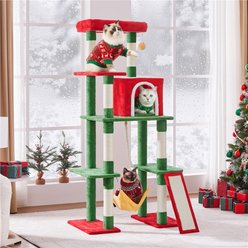 Yaheetech Multi-Level 63-in Plush Cat Tree, Red/Green slide 1 of 6