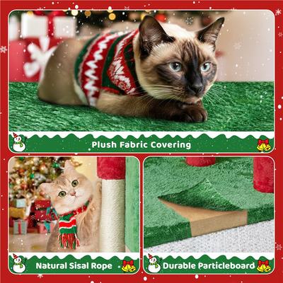 Show full view: Yaheetech 2-Level 23.5-in Plush Cat Tree & Condo, Red/Green slide 6 of 8