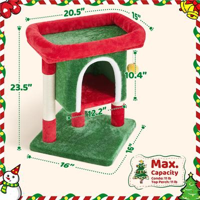 Show full view: Yaheetech 2-Level 23.5-in Plush Cat Tree & Condo, Red/Green slide 4 of 8