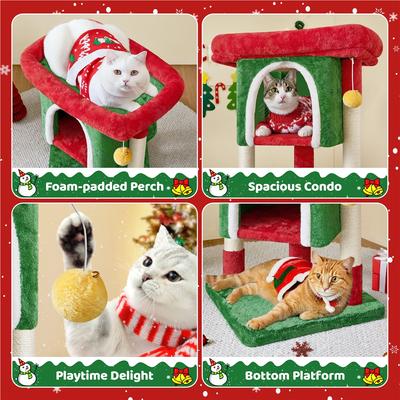 Show full view: Yaheetech 2-Level 23.5-in Plush Cat Tree & Condo, Red/Green slide 5 of 8