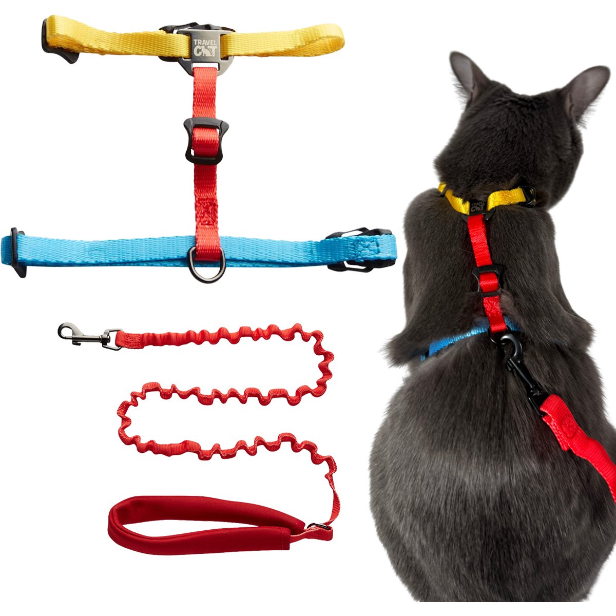 Travel Cat The Day Tripper H-Style Adjustable Cat Harness & Leash Set, Color Block