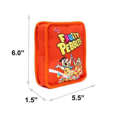 Show full view: Buckle-Down The Flintstones Fruity Pebbles Fred & Barney Cereal Box Replica Squeaky Plush Dog Toy, Red, 6 x 5.5-in slide 6 of 6
