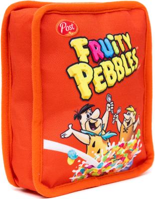 Show full view: Buckle-Down The Flintstones Fruity Pebbles Fred & Barney Cereal Box Replica Squeaky Plush Dog Toy, Red, 6 x 5.5-in slide 3 of 6