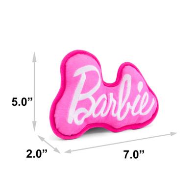 Show full view: Buckle-Down Mattel Barbie Autograph Script Squeaky Plush Dog Toy, Pink White, 7 x 5-in slide 4 of 4