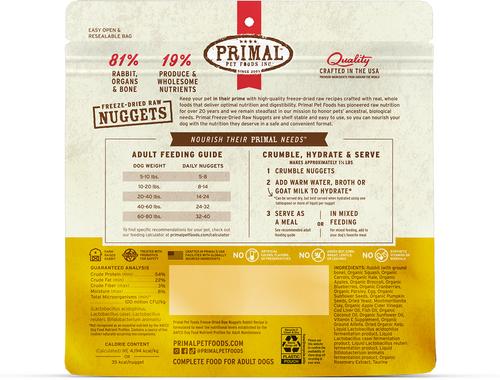Show full view: Primal Rabbit Formula Nuggets Grain-Free Raw Freeze-Dried Dog Food, 5.5-oz slide 4 of 9