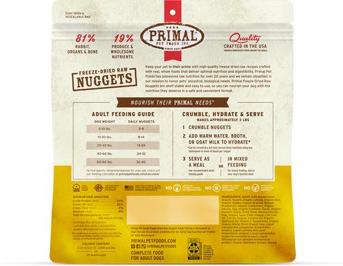Show full view: Primal Rabbit Formula Nuggets Grain-Free Raw Freeze-Dried Dog Food, 14-oz slide 4 of 8