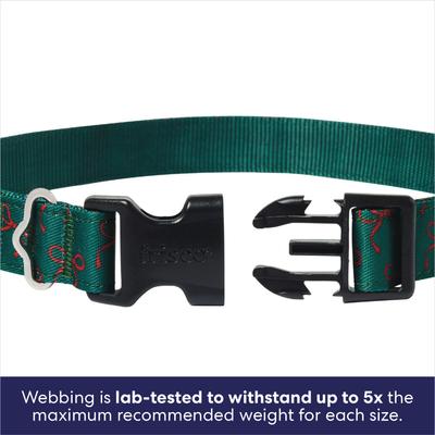 Show full view: Frisco Christmas Bows Print Dog Collar with Removable Bow, L/XL: 18 to 26-in neck, 1-in wide slide 4 of 10