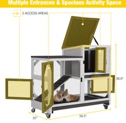 Aivituvin AIR7013-BW Premium 2-Story Wooden Indoor & Outdoor Rabbit Hutch with Casters & Pull-Out Tray, White, 39.3-L slide 2 of 5