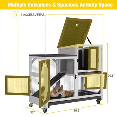 Show full view: Aivituvin AIR7013-BW Premium 2-Story Wooden Indoor & Outdoor Rabbit Hutch with Casters & Pull-Out Tray, White, 39.3-L slide 5 of 5