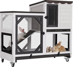 Aivituvin AIR7013-BW Premium 2-Story Wooden Indoor & Outdoor Rabbit Hutch with Casters & Pull-Out Tray, White, 39.3-L