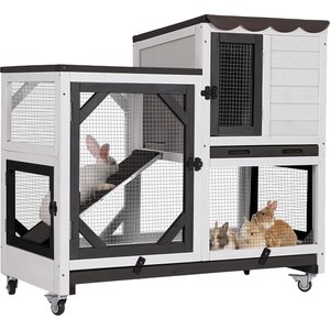 Aivituvin AIR7013-BW Premium 2-Story Wooden Indoor & Outdoor Rabbit Hutch with Casters & Pull-Out Tray, White, 39.3-L