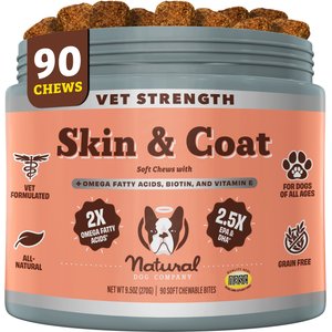 Natural Dog Company Vet Strength Skin & Coat Salmon Flavor Soft Chew Supplement for Dogs, 90 count
