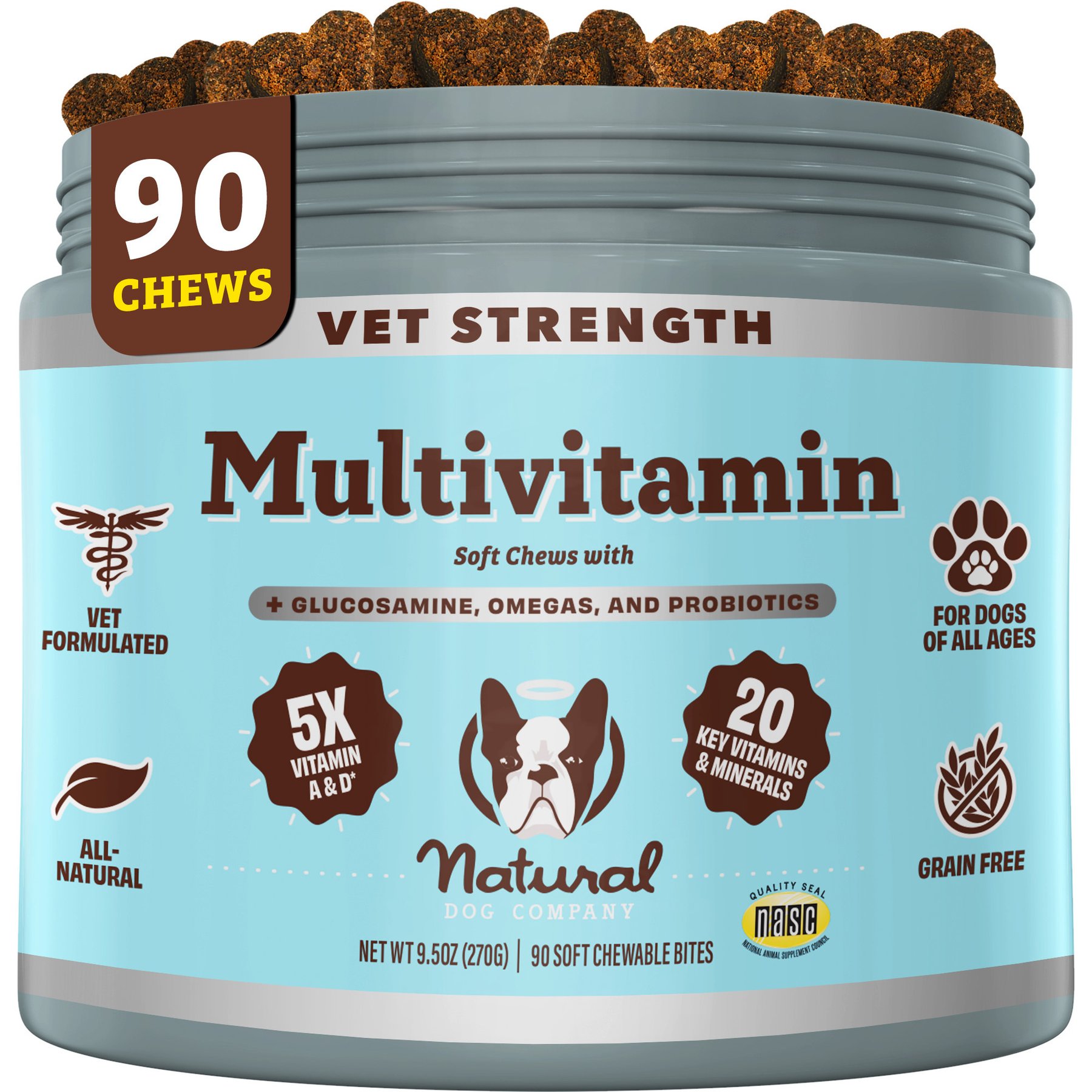 Natural Dog Company Vet Strength Salmon Soft Chew Multivitamin Supplement, 90 count
